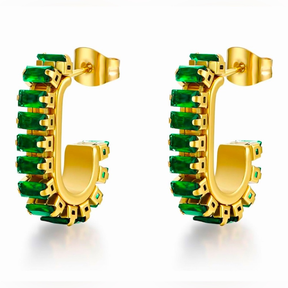 Elegant 14KT Gold dip Dillards Emerald hoop earrings